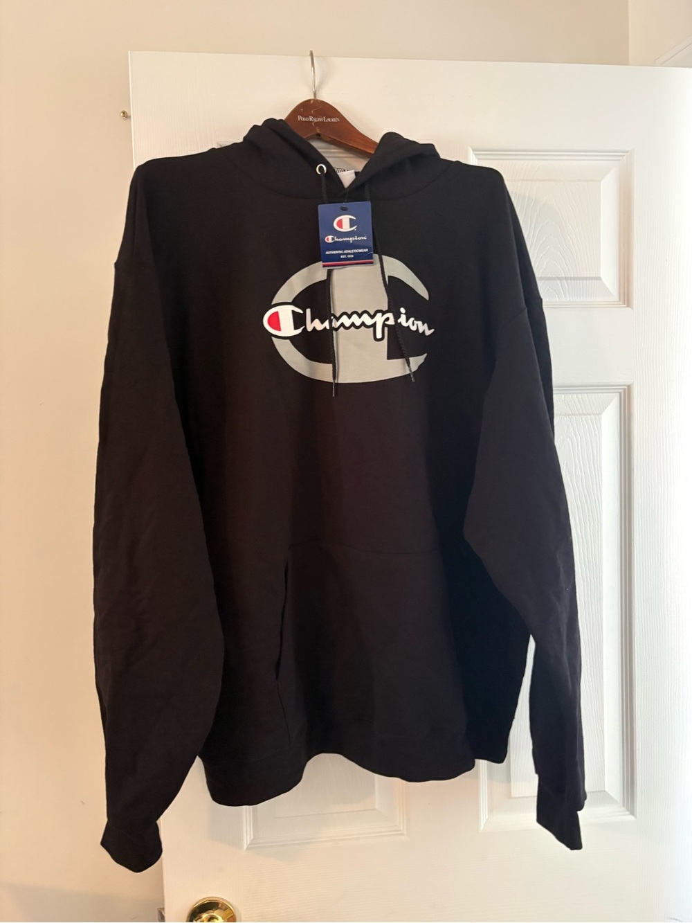 NEW Champion Men's Black Logo Hoodie Sweatshirt